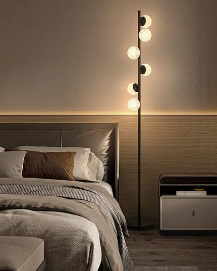 ADISUN Globe Crystal Modern Floor Lamp for Bedroom, 6-Heads Dimmable Standing Lamp for Living Room, Dining Room, Bedroom, Corner, Tall Lamp for Office, Study Room with Remote Control - LeafyLoom