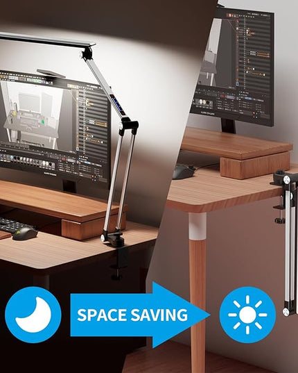 LED Desk Lamp,Swing arm with clamp11W,10 Color Modes Touch Control,Table Lamps with 10 Levels Brightness,Reading Desk Lamps 360 Degree Spin with USB Adapter & Memory Function Silver - LeafyLoom