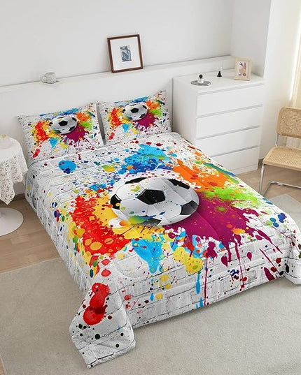 Feelyou Football Bedding Set Rugby Sports Comforter Set Soccer Ball Game Comforter for Boys Girls Teens Decor Gift for Football Lover Duvet Set Queen Size with 2 Pillow Case Boys - LeafyLoom