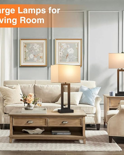 22" Tall Living Room Lamps for Night Stands - Touch Bedside Lamp with USB C+A, 3 Way Dimmable bedroom Lamps for End Tables Set of 2, Modern Night Stand Lamps for Bed Side(White&Black) - LeafyLoom