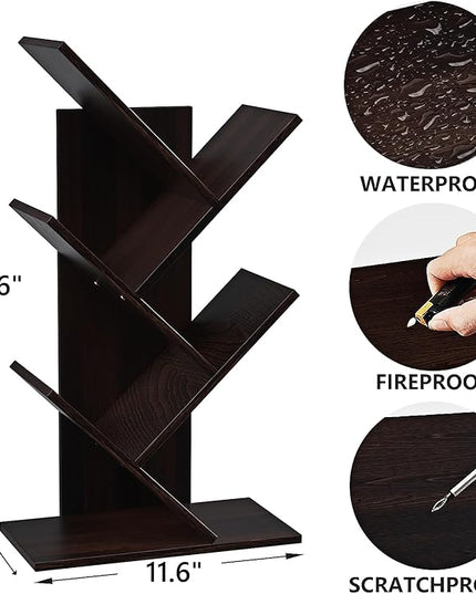 5-Shelf Tree Bookshelf Free Standing Small Book Shelf Narrow Wood Bookcase Floor Standing Book Shelf Modern Book Storage Organizer for Home Office Bedroom Living Room Black - LeafyLoom