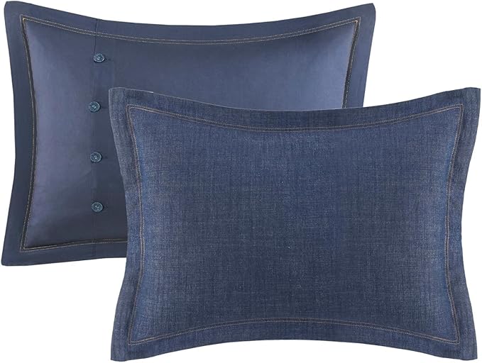 Woolrich Rustic Lodge Cabin Comforter Set - All Season Down Alternative Warm Bedding Layer and Matching Shams, Oversized Queen, Perry, Denim Blue - LeafyLoom