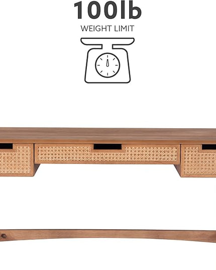 Linon Natural Dutton Wood and Rattan Desk - LeafyLoom