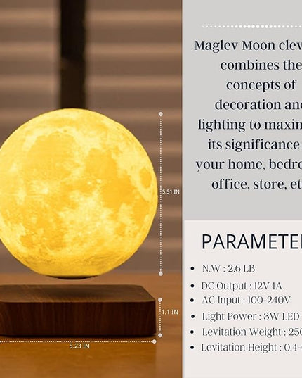 Floating Moon Lamp 16 Colors Magnetic Levitating Moon Light, Great Gift for Family, Kids and Lover for Birthdays, Valentine's Day, Anniversary（Dark Brown Base - LeafyLoom