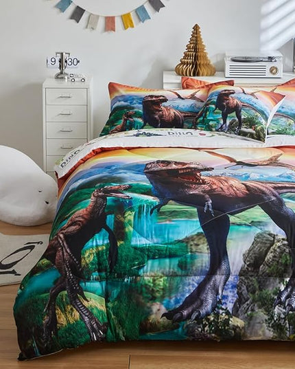 ADASMILE A & S Dinosaur Comforter Full Size for Boys Dinosaur Bedding Set for Kids 6 Pieces Dinosaur Comforter Set with Sheets Bed in A Bag T-Rex Dinosaur Comforter and Sheets Set for Home Decor - LeafyLoom