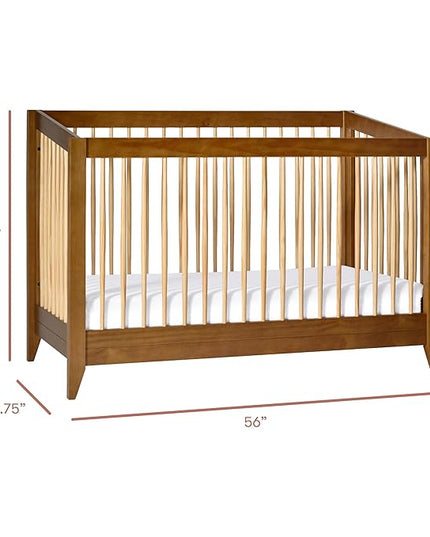 Babyletto Sprout 4-in-1 Convertible Crib with Toddler Bed Conversion Kit in Chestnut and Natural, Greenguard Gold Certified - LeafyLoom