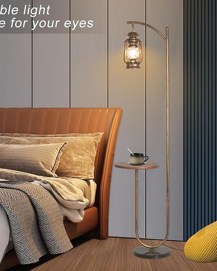 Hsyile Floor Lamp for Living Room Bedroom with Table and Shelves Retro Horse Lantern Floor Lamp with Remote Dimmable Farmhouse Standing Lamp (Red Copper) - LeafyLoom