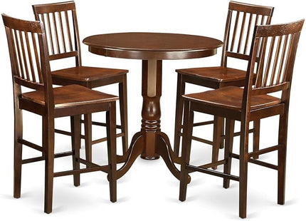East West Furniture JAVN5-MAH-W 5 Piece Kitchen Counter Set Includes a Round Dining Table with Pedestal and 4 Dining Room Chairs, 36x36 Inch, Mahogany - LeafyLoom