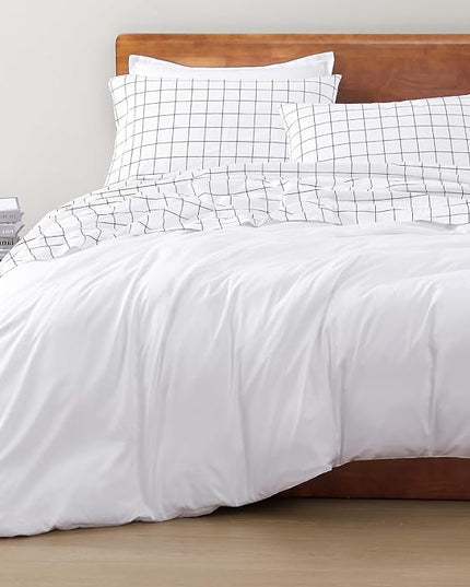 LANE LINEN 100% Organic Cotton Sheets Queen, 4-Piece Bed Sheets Queen Size Cotton, Luxury Sheets, Percale Weave,Breathable Bed Sheets Queen Size Deep Pockets Fits Upto 15" - Windowpane - LeafyLoom