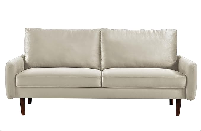 US Pride Furniture Kent Modern Velvet Sofa, Comfortable 3 Seater Couch for Living Rooms and Small Spaces, Ideal Studio Apartment Furniture with Sleek Design, Ivory - LeafyLoom