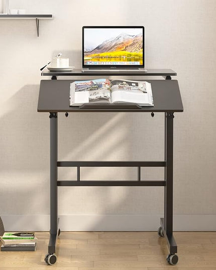 soges 23.6inches Height Adjustable Desk Laptop Desk on The Wheels, Rolling Stand Up Desk Computer Desk Adjustable Standing Desk Sit and Stand Desk Portable Laptop Table, Black - LeafyLoom
