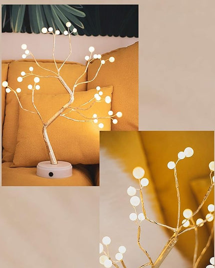 MYSNKU DIY Led Desk Tree Lamp, Desk Table Decor 36 Pearl LED Lights for Home,Bedroom, Indoor,Wedding Party,Decoration Touch Switch Battery Powered or USB Adapter (Nordic) - LeafyLoom