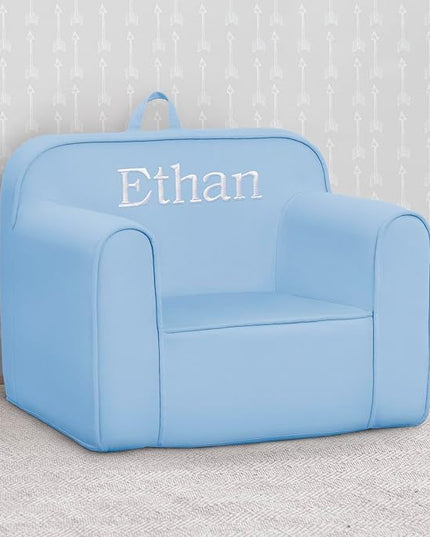 Delta Children Personalized Cozee Chair - Customize with Name – Foam Kids Chair for Ages 18 Months and Up, Powder Blue - LeafyLoom