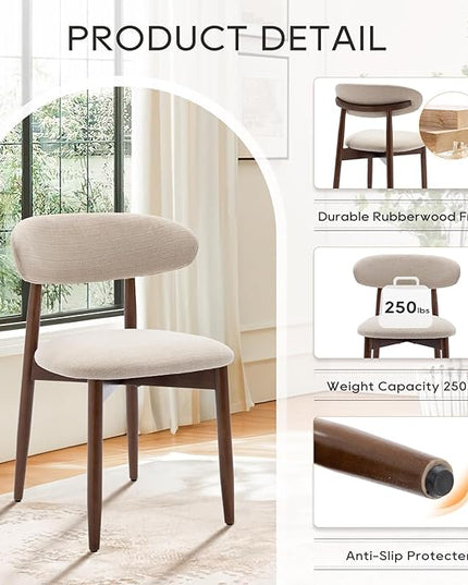 COLAMY Wooden Dining Chairs Set of 2, Modern Fabric Upholstered Kitchen Side Chairs, Farmhouse Dining Room Chair with Foot Pegs, Beige - LeafyLoom