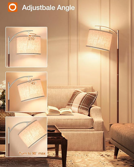addlon Floor Lamp for Living Room with Remote, Dimmable Standing lamp with Linen lampshade for Bedroom, Office, Lamps with 9W LED Bulb Included - Brown & Nickel with Beige Shade - LeafyLoom
