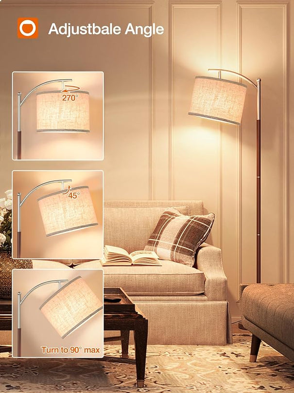 addlon Floor Lamp for Living Room with Remote, Dimmable Standing lamp with Linen lampshade for Bedroom, Office, Lamps with 9W LED Bulb Included - Brown & Nickel with Beige Shade - LeafyLoom
