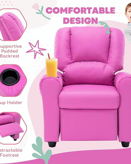 JC HOME CANDY Kids Chair Leather Recliner Sofa Toddler Youth Children Child Ages 3-7, Blush Pink - LeafyLoom