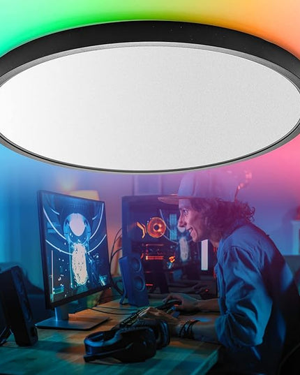 TALOYA Smart Ceiling Light Flush Mount LED WiFi, Compatible with Alexa Google Home, Black Dimmable Low Profile Ambient Light Fixture for Bedroom Living Room,12 Inch 24W Taloya