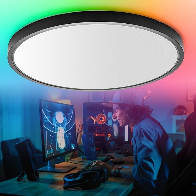 TALOYA Smart Ceiling Light Flush Mount LED WiFi, Compatible with Alexa Google Home, Black Dimmable Low Profile Ambient Light Fixture for Bedroom Living Room,12 Inch 24W Taloya