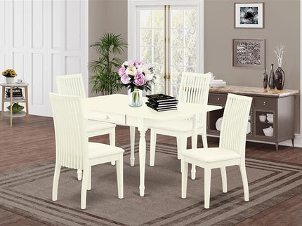 East West Furniture Monza 5 Piece Room Set Includes a Rectangle Kitchen Table with Dropleaf and 4 Fabric Upholstered Dining Chairs, 36x54 Inch, Linen White - LeafyLoom