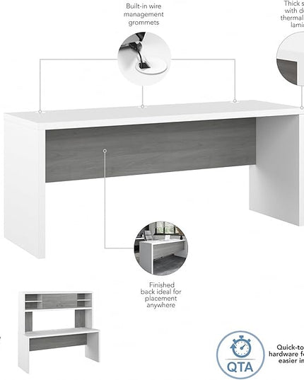 Bush Business Furniture Echo Computer Desk, 72W, Pure White and Shiplap Gray - LeafyLoom