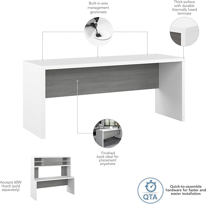 Bush Business Furniture Echo Computer Desk, 72W, Pure White and Shiplap Gray - LeafyLoom