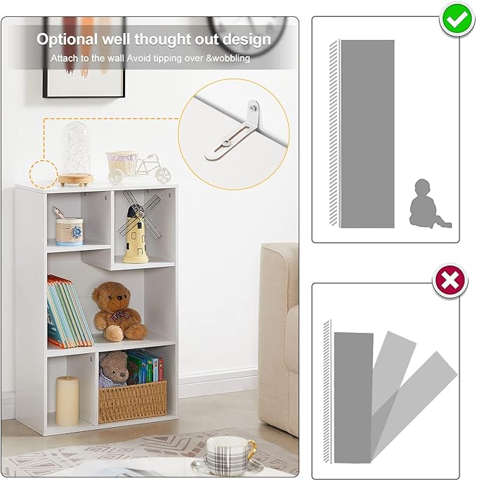 VECELO 5 Cube Modern Bookcases, 3 Tier Bookshelves, 31 Inch High Cubby Storage Organizer, Shelf Hight Up to 12.8 Inches Suit for Most Books, Vertical or Horizontal Use Available,Pearl White - LeafyLoom