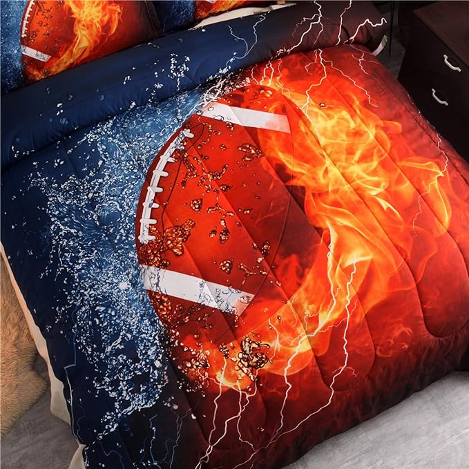 NTBED American Football Comforter Set for Boys Teens,3D Sports Bedding Full Size,Rugby Printed Quilt Sets with 2 Matching Pillow Shams - LeafyLoom