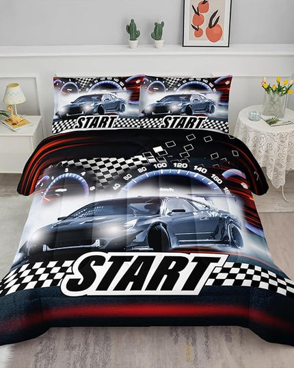 Axolotl Race Car Comforter Set Full Size,Extreme Sports Bedding Set for Boys Teens Kids Girls Room Decor,Cool Speed Luxury Car Quilt Bed Set with 1 Comforter 2 Pillowcases Car Racing Gifts - LeafyLoom
