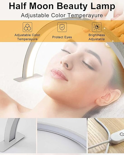 Half Moon Nail Desk Lamp, 48W Manicure LED Light for Nails, 3360 Lumen Stepless Dimming with Wire Controller, 3 Light Modes Nail Light for Desk, Arch Light for Nail Techs - LeafyLoom