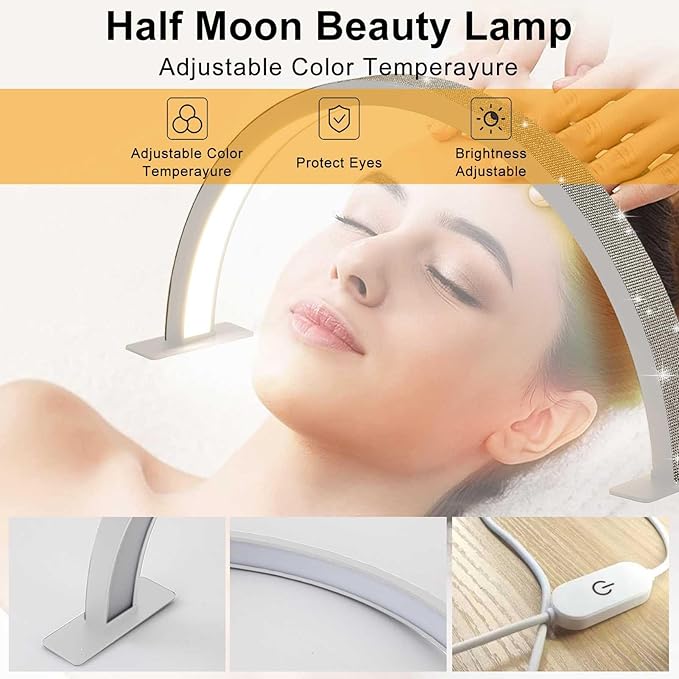 Half Moon Nail Desk Lamp, 48W Manicure LED Light for Nails, 3360 Lumen Stepless Dimming with Wire Controller, 3 Light Modes Nail Light for Desk, Arch Light for Nail Techs - LeafyLoom