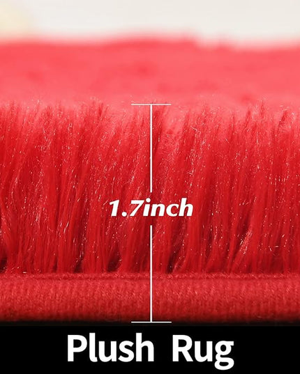 Red Round Rug for Bedroom, Super Fluffy Circle Rugs for Baby Nursery, 5'X5' Feet Furry Carpet for Children Kids Room, Cute Soft Shaggy Rug for Girls Home Decor, Fuzzy Plush Carpets for Dorm - LeafyLoom