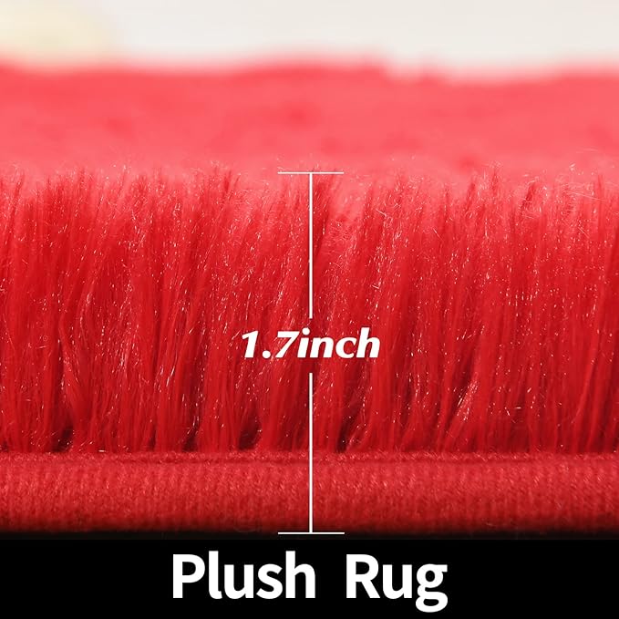 Red Round Rug for Bedroom, Super Fluffy Circle Rugs for Baby Nursery, 5'X5' Feet Furry Carpet for Children Kids Room, Cute Soft Shaggy Rug for Girls Home Decor, Fuzzy Plush Carpets for Dorm - LeafyLoom