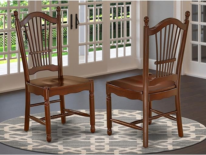 East West Furniture DOC-MAH-W Dover Kitchen Dining Chairs - Slat Back Wood Seat Chairs, Set of 2, Mahogany - LeafyLoom