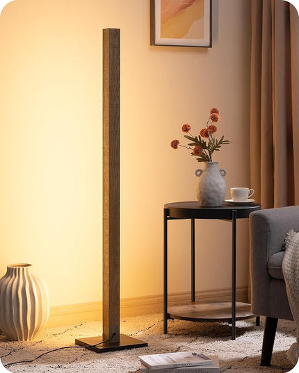EDISHINE Wood LED Corner Floor Lamp, Modern Dimmable Light with Remote, Minimalist Standing Floor Light for Living Room, Bedroom, Office, 7 Color Temperature 2700~6000K, 46" - LeafyLoom