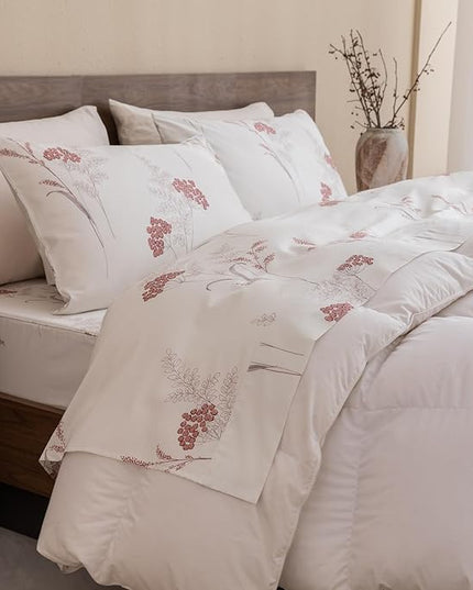 QSH Floral Bed Sheets Queen Size - 100% Egyptian Cotton Sheets Elegant Aesthetic Flower Pattern Printed Bedding Sheets Queen Size Bed Extra Soft and Breathable 4pcs Deep Pockets Bed Sheets - LeafyLoom