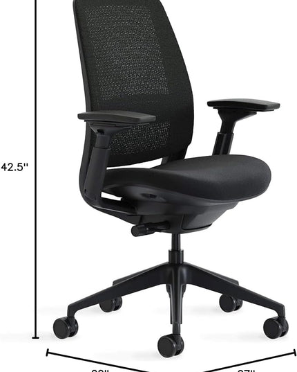 Steelcase Series 2 Office Chair - Ergonomic Work Chair with Wheels for Carpet - with Back Support, Weight-Activated Adjustment & Arm Support - Adjustable Rolling Chairs for Desk - Licorice - LeafyLoom