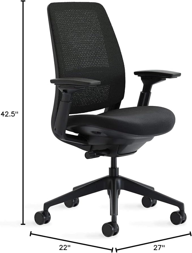 Steelcase Series 2 Office Chair - Ergonomic Work Chair with Wheels for Carpet - with Back Support, Weight-Activated Adjustment & Arm Support - Adjustable Rolling Chairs for Desk - Licorice - LeafyLoom