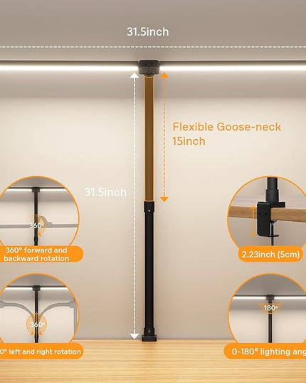 LED Desk Lamp for Home Office, Remote Control Computer Desk Light Bright Table Lamp for Study Dimmable Desk Lighting with Clamp Adjustable Gooseneck, Double Head, 24W, Black - LeafyLoom