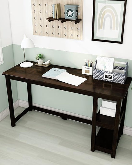 Max & Lily Solid Wood Desk With Shelves, 55 Inches, Espresso - LeafyLoom