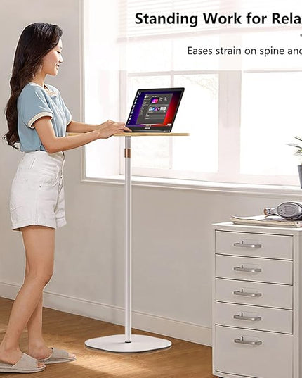 Portable Laptop Floor Stand, Bedside/Sofa Table with Height Adjustable 18''~47'', Stylish Movable Workstation Floor Standing Desk for Office, Meeting Room, living room Easy Assembly, White - LeafyLoom