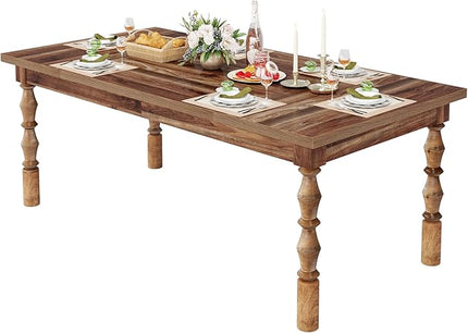 Tribesigns 62” Wood Dining Table for 4-6 People, Farmhouse Large Rectangle Kitchen Table, Dinner Table Kitchen & Dining Room Furniture with Carved Turned Legs - LeafyLoom