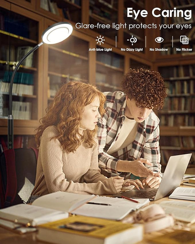 LED Floor Lamp for Bedroom, 24W 2400LM 74 Inch Standing Lamp with 3 Color Temperatures, Modern floor Reading Lamp with Remote & Touch Control, Adjustable gooseneck floor lamp for Office Reading - LeafyLoom