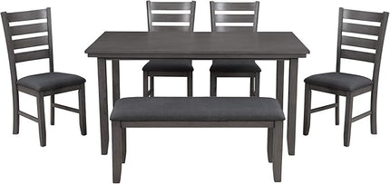 Farmhouse Rustic 6-Piece Dining Room Sets, includes 1 Table, 4 Upholstered Side Chairs and 1 Bench, Gray, 60" L x 36" W x 30.3" H - LeafyLoom