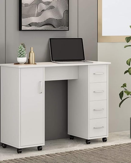 NicBex Laik-DW-00012-DX Desks, 41.73" W x 17.72" D x 31.5" H, White - LeafyLoom