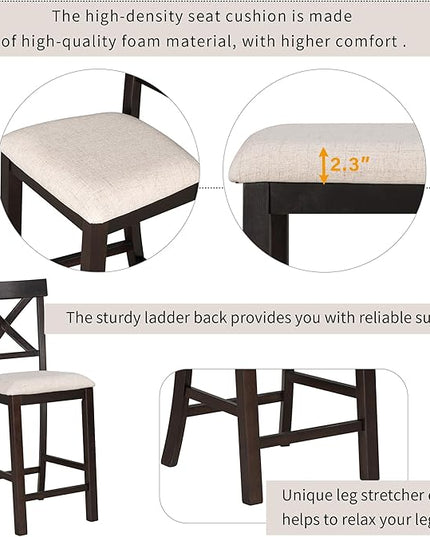 6-Piece Counter Height Dinette Sets Kitchen Dining Table with Shelf, 4 Chairs & Bench w/Soft Cushion, for Diningroom Living Room, Easy to Assemble, Espresso 3 - LeafyLoom