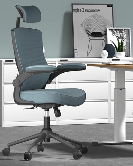 𝑯𝑶𝑴𝑬 𝑶𝑭𝑭𝑰𝑪𝑬 𝑪𝑯𝑨𝑰𝑹, Ergonomic Mesh Desk Chair, High Back Computer Chair- Adjustable Headrest with Flip-Up Arms, Lumbar Support, Swivel Executive Task Chair (Modern, Black Coral) - LeafyLoom