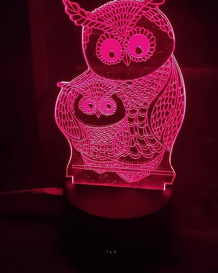 Owls 3D Night Lights Mother and Kids 7 Color Changing USB LED Table Arts Lamp for Great Kids Xmas Birthday Gifts Baby Store Office Kindergarten Decoration - LeafyLoom