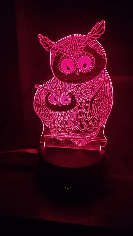 Owls 3D Night Lights Mother and Kids 7 Color Changing USB LED Table Arts Lamp for Great Kids Xmas Birthday Gifts Baby Store Office Kindergarten Decoration - LeafyLoom