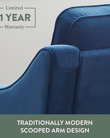 Edenbrook Jensen Upholstered Couch - Couches for Living Room – Blue Velvet Couch - Living Room Furniture - Small Couch - Seats Three - Scoop Arm Modern Couch - LeafyLoom